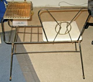 VINTAGE MID CENTURY MODERN ATOMIC SPACE AGE WROUGHT IRON TELEPHONE BENCH SEAT 8