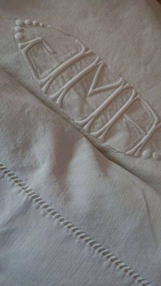 Antique French Embroidered Pure Linen Trousseau Sheet Monogram Jma