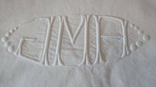 ANTIQUE FRENCH EMBROIDERED PURE LINEN TROUSSEAU SHEET monogram JMA 3