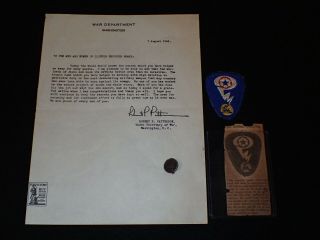 Wwii Manhattan Project A Bomb Grouping - Sterling Pin,  Patch,  Article,  & Letter