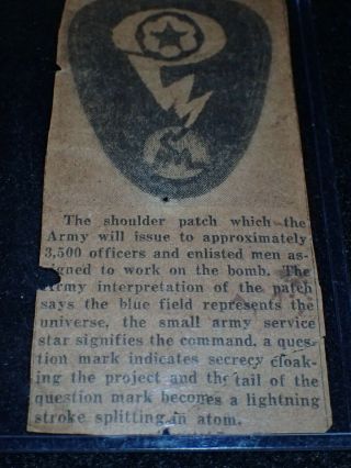 WWII Manhattan Project A Bomb Grouping - Sterling Pin,  Patch,  Article,  & Letter 4