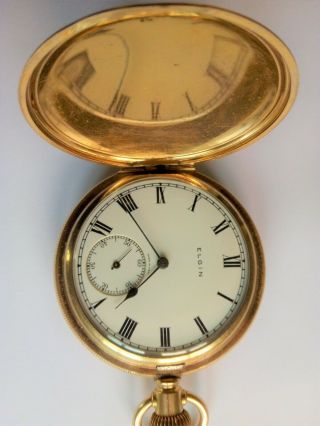 Antique Pocket Watch.  Elgin 1924.  Full Hunter Gold Plated Case.  Going Strong