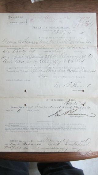 1864 Civil War Document,  39th Iowa Volunteers,  Deceased Bounty Paid To Mother