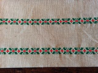 Hungarian Vintage Raw Linen Folk Art Embroidered Tablecloth & Six (6) Napkins 6