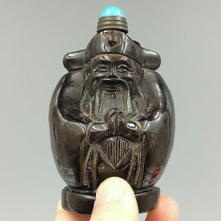 Snuff Bottle Collectable China Old Handmade Natural Ox Horn Carved God Of Wealth