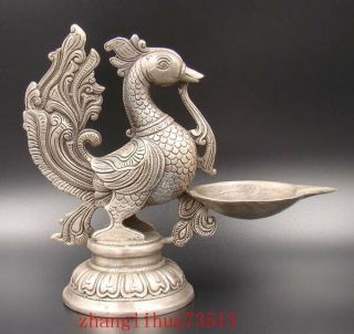 Collectibles Handmade Carving Statue Copper Silver Candlestick Phoenix Deco Art 2