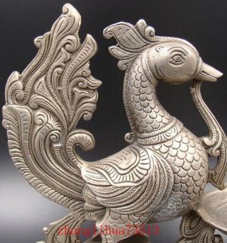 Collectibles Handmade Carving Statue Copper Silver Candlestick Phoenix Deco Art 3
