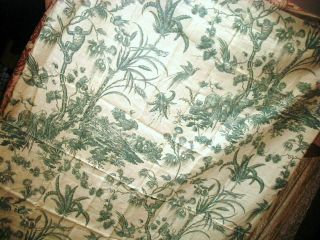 2 Yards Marius Boudin Ostrich & Monkey Toile Green & Tan French Linen