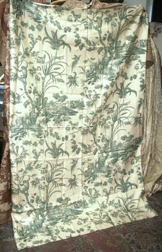 2 Yards Marius Boudin Ostrich & Monkey Toile Green & Tan French Linen 3