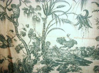2 Yards Marius Boudin Ostrich & Monkey Toile Green & Tan French Linen 6