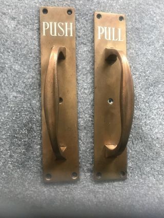Pair Vintage Brass Bronze Door Handles With Push & Pull