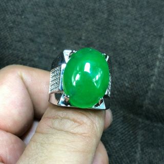 Collectible Chinese Handwork S925 Silver & Jadeite Jade Green Bead No.  9 - 12 Ring