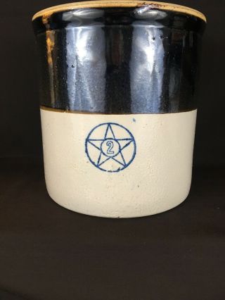 Rare Primitive Antique Blue Star Stoneware Crock Brown & Cream 2 Gallon 5