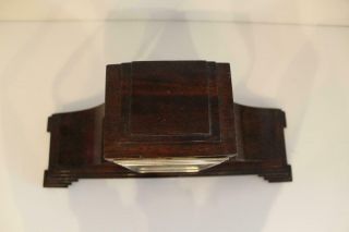 Vintage Manning Bowman Art Deco Skyscraper Mantle Clock Quartz w/ Inlaid Wood 4