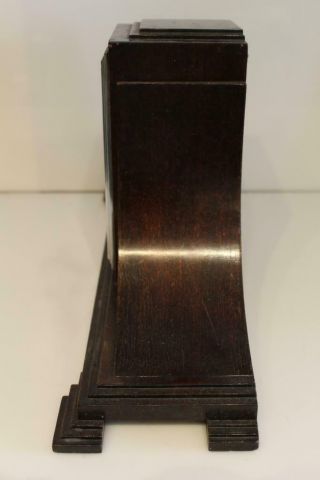 Vintage Manning Bowman Art Deco Skyscraper Mantle Clock Quartz w/ Inlaid Wood 7