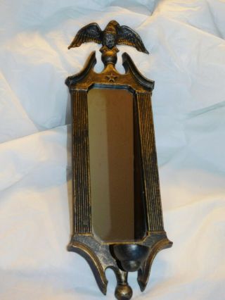 Antique Federal Eagle Cast Iron Wall Mirror Vintage Old Candle Holder Sconce