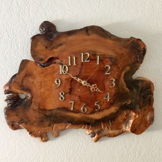 Vintage Large 18” X 12” Rustic Redwood Burl Edge Wall Clock Great