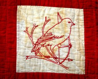 Antique Vtg early 1900 ' s 1910 ' s Redwork Quilt 42 red embroidery 6