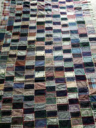 Vintage Crazy Quilt Made From Mens Wool Suits 52x73