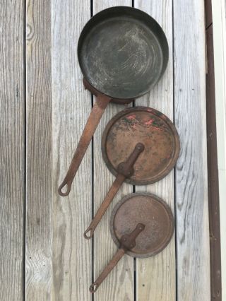 Antique Duparquet,  Huot,  And Moneuse (d.  H&m) Copper Skillet 12” Pan,  2 Covers