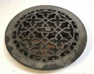 Vintage Cast Iron Floor Grate 9 1/2” Round Heat Grate Register W/louvers 8” Duct
