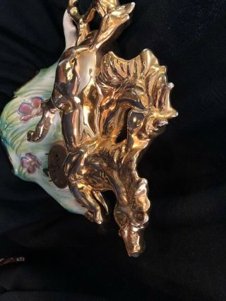 VTG ITALY FIGURE RUNNING HORSES CLOCK SIGNED NUMBER 2092 24KT GOLD PAINTED RARE 5