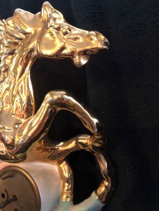 VTG ITALY FIGURE RUNNING HORSES CLOCK SIGNED NUMBER 2092 24KT GOLD PAINTED RARE 8