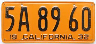 California 1932 License Plate,  5a 89 60,  Paint,