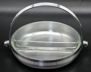 Chase Art Deco Chrome Divided Candy Dish With Handle & Glass Insert