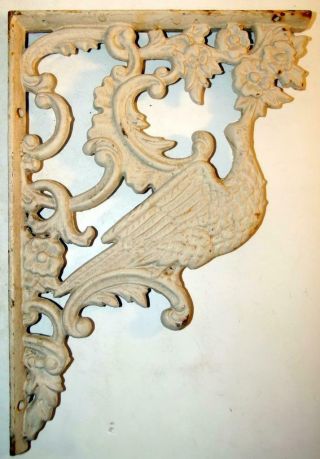 Antique Pair Solid Cast Iron Architectural Salvage Bird & Flower Shelf Brackets 4