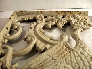 Antique Pair Solid Cast Iron Architectural Salvage Bird & Flower Shelf Brackets 6