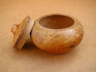 Antique Primitive Wooden Bowl Box Cup Saltern For Salt Spices With Lid Small