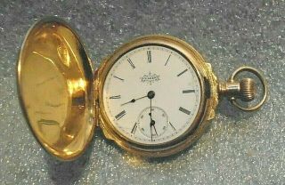 Fine Antique Elgin Pocket Watch In Yellow Gold Filled Keystone Hunter Case