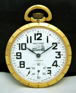 Waltham Railroad Pocket Watch 17 Jewel 16s Gold Vtg Train France Locomotive Runs