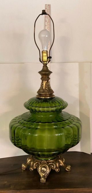 HUGE Vintage Mid Century Modern Green Glass Lamp - Base lights/ MCM 2