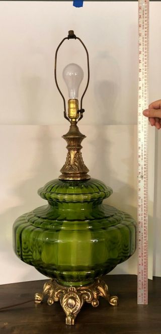 HUGE Vintage Mid Century Modern Green Glass Lamp - Base lights/ MCM 3
