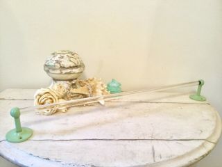 Vintage clear glass bathroom towel bar rod with jadeite green brackets 24” 3