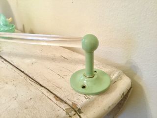 Vintage clear glass bathroom towel bar rod with jadeite green brackets 24” 4