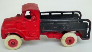 Arcade Ice Truck Cast Iron Toy 6 3/4 " Long Re - Painted Orig Rubber Tires