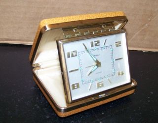 Vintage Ingraham West Germany Travel Alarm Clock - Textured Brown Case