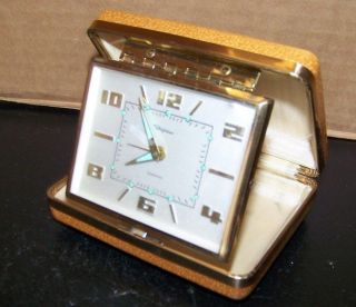 Vintage Ingraham West Germany Travel Alarm Clock - Textured Brown Case 2