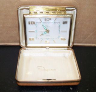 Vintage Ingraham West Germany Travel Alarm Clock - Textured Brown Case 4