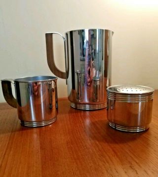 Vintage Art Deco Chrome Rare Breakfast Set Manning Bowman Pitcher Sugar Syrup