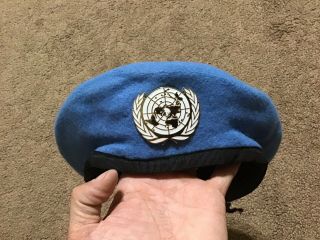 Un United Nations Peacekeeping Army Blue Beret Hat,  Badge Size 7 Hills Wool