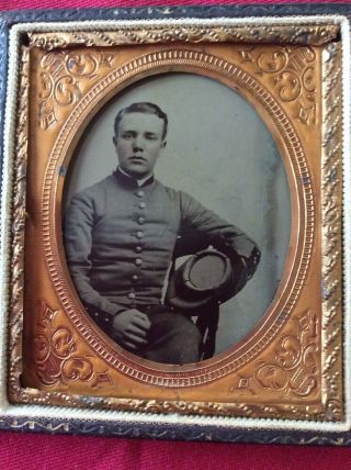 Confederate Soldier Sitting Tintype In Leather Case 11