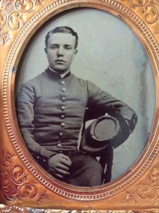 Confederate Soldier Sitting Tintype In Leather Case