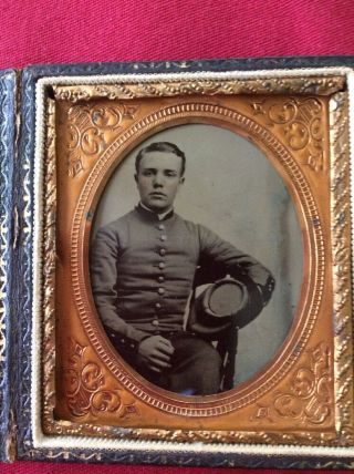 Confederate Soldier Sitting Tintype In Leather Case 2