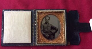 Confederate Soldier Sitting Tintype In Leather Case 3