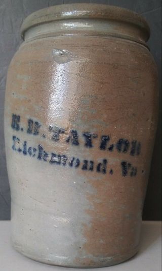 Antique E.  B.  Taylor Crock Richmond,  Va.  10 " Tall Stoneware