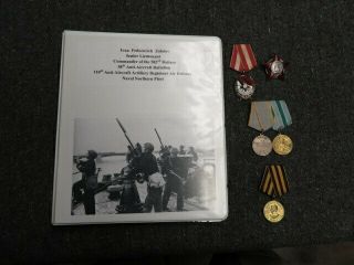Wwii Russian Medal Grouping - Named W/paperwork - Commander Of Anti - Aircraft Battery